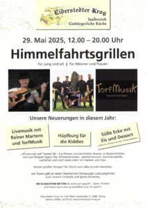Himmelfahrtsgrillen mit Rainer Martens, TorfMusik, Hüpfburg und weiteren Änderungen